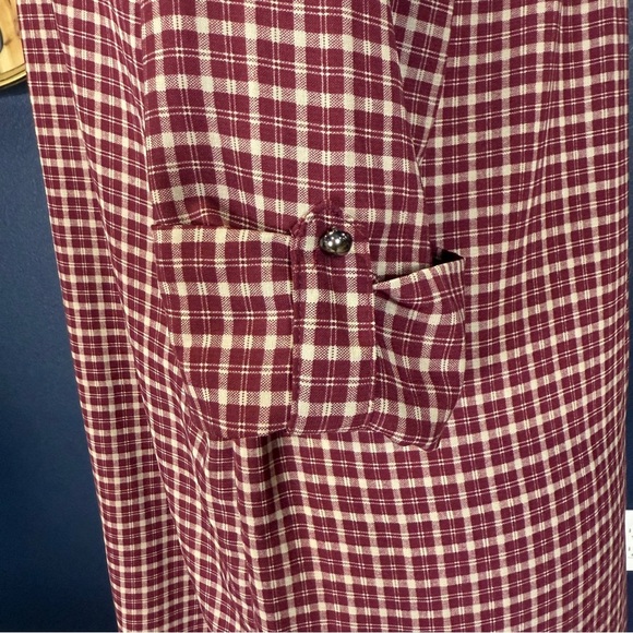 Pink Owl Maroon Plaid Mini Dress with Crochet Detail, Size Large - Picture 3 of 8